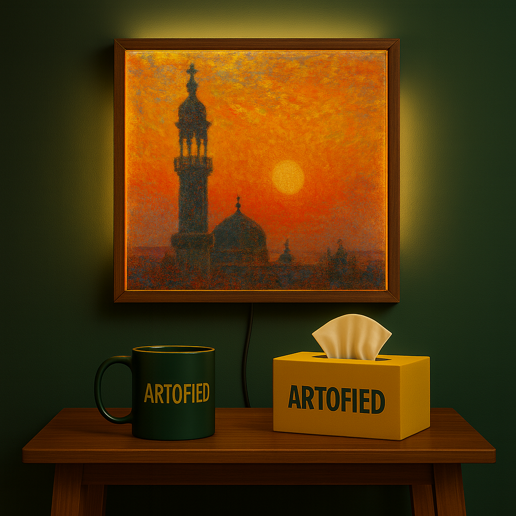 When the Day Learns to Breathe — Sunset Over the Mosque – Photo Frame Wall Lamp