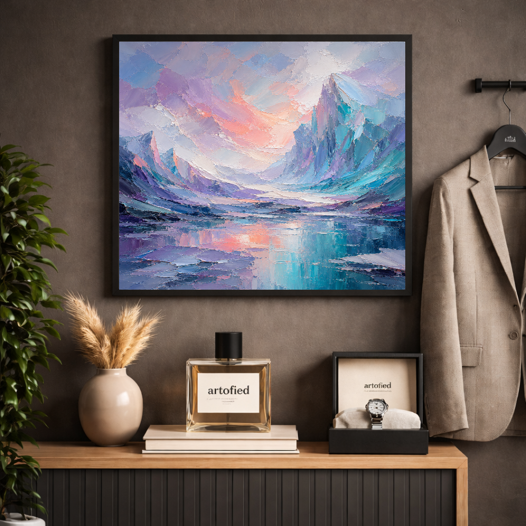 Alpine Twilight Mountain Lake Reflection – Where peaks meet their mirror image – Framed Metal Poster - Artofied