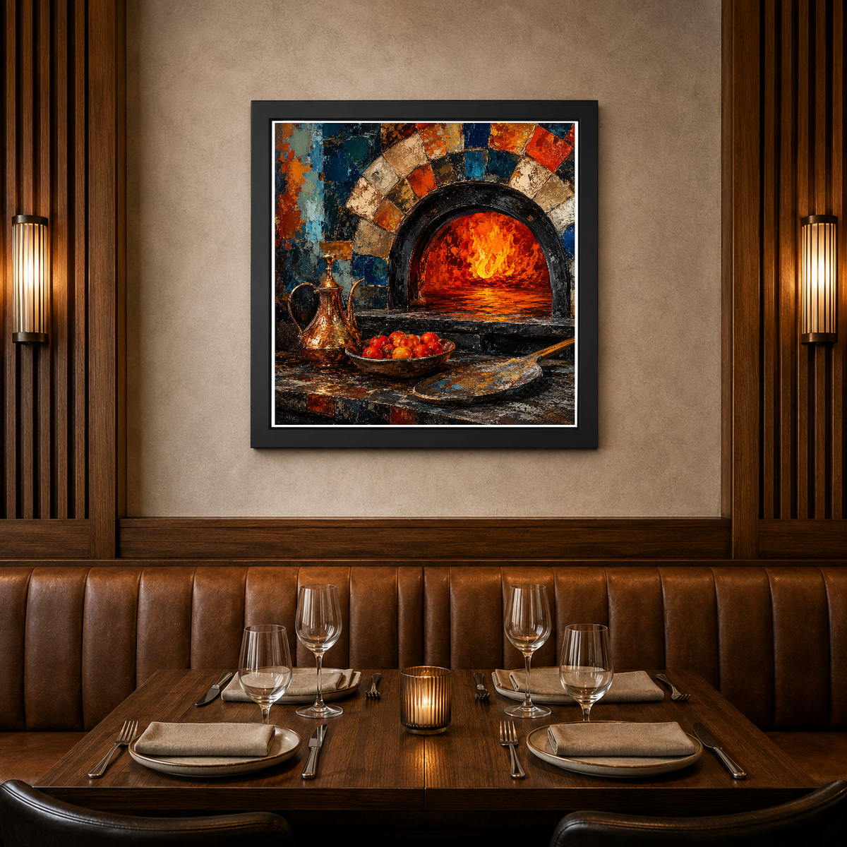 Ancient Hearth: The Potter's Fire – Kiln-fired warmth breathing through ancient tiles – Framed Metal Poster - Artofied