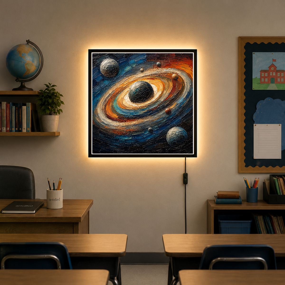 Cosmic Spiral: A Journey Through Space – Swirling nebulae ignite the infinite dark – Photo Frame Wall Lamp - Artofied
