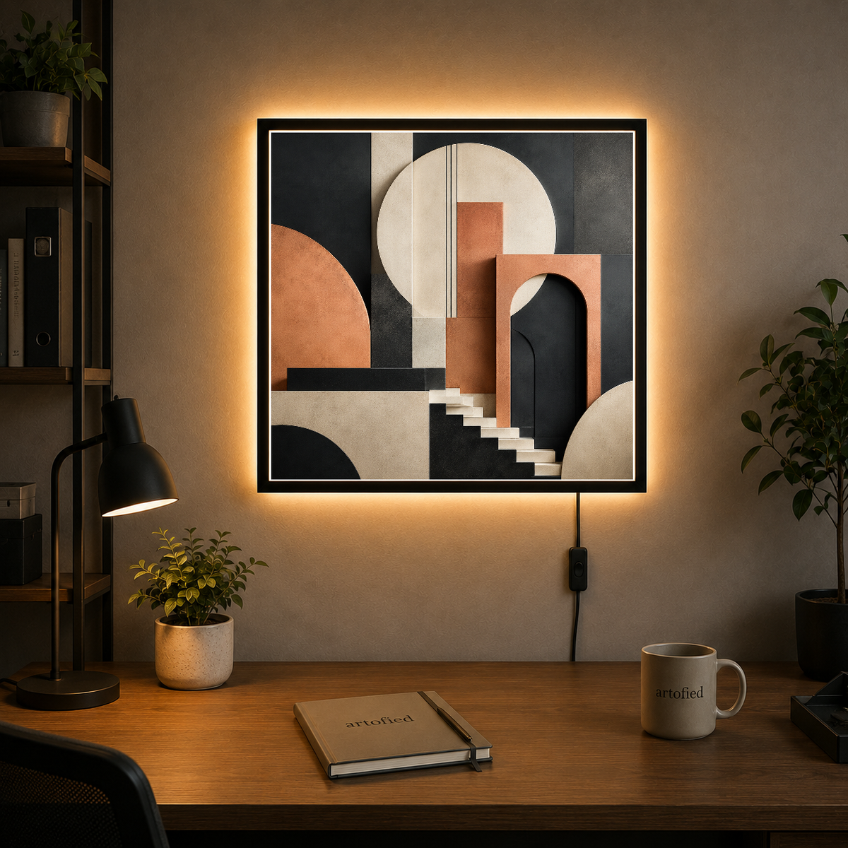 Geometric Sanctuary – Layered depth, balanced asymmetry, refined restraint – Photo Frame Wall Lamp - Artofied