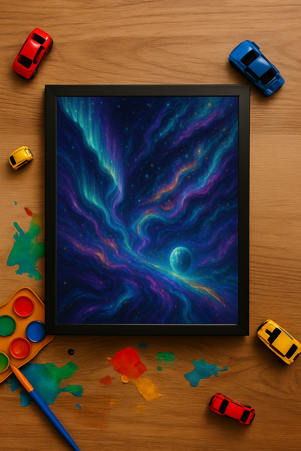 Emerald Nightfall – A Soft Storm of Color – Framed Metal Wall Art