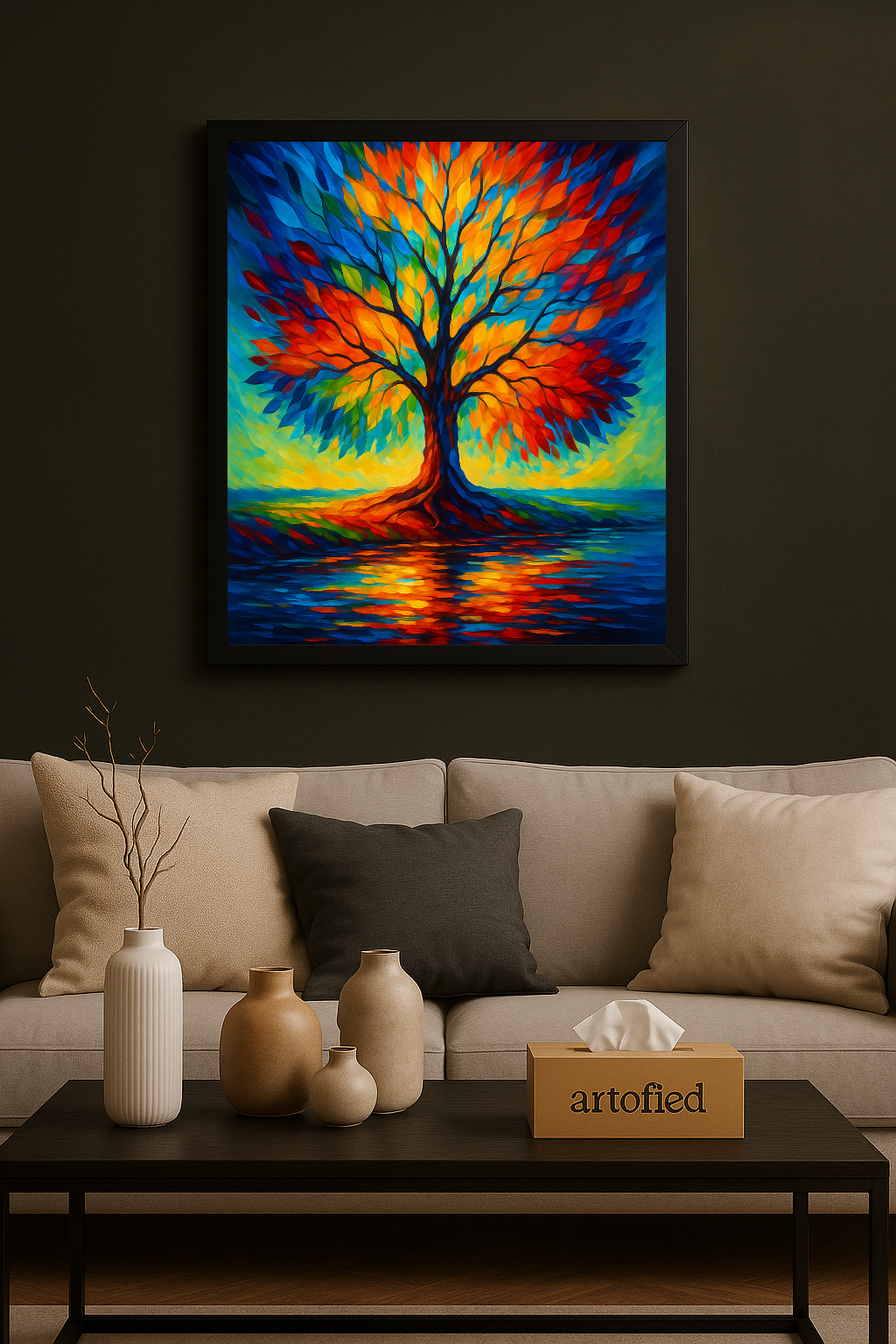 The Radiant Tree — A Burst of Color for Quiet Spaces – Framed Metal Wall Art