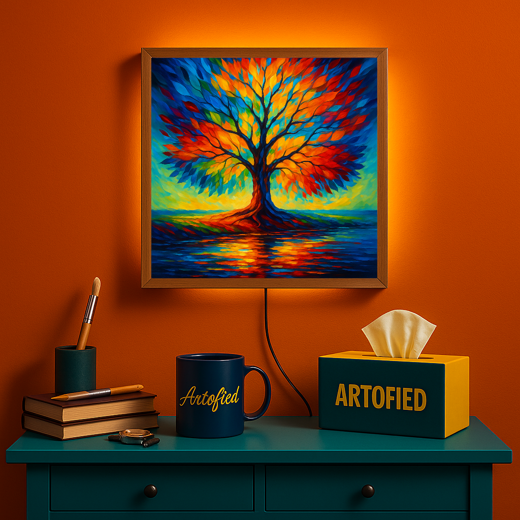 The Radiant Tree — A Burst of Color for Quiet Spaces – Acrylic Glowing Frame