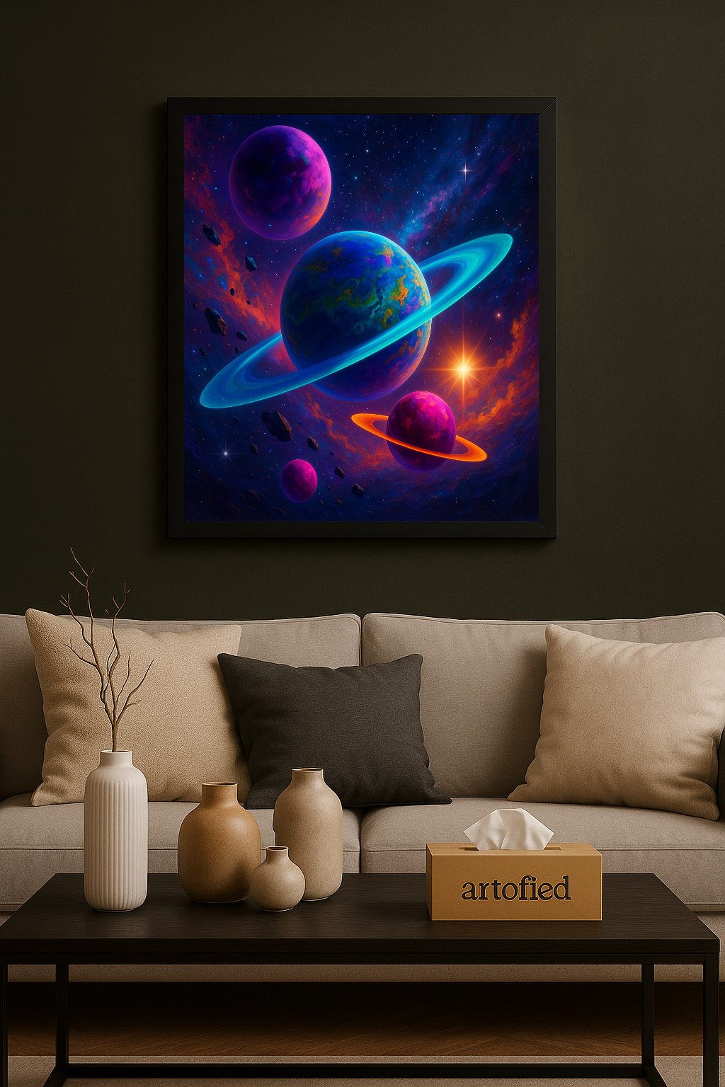 Prism Cascade – Layers of Soft Light – Framed Metal Wall Art