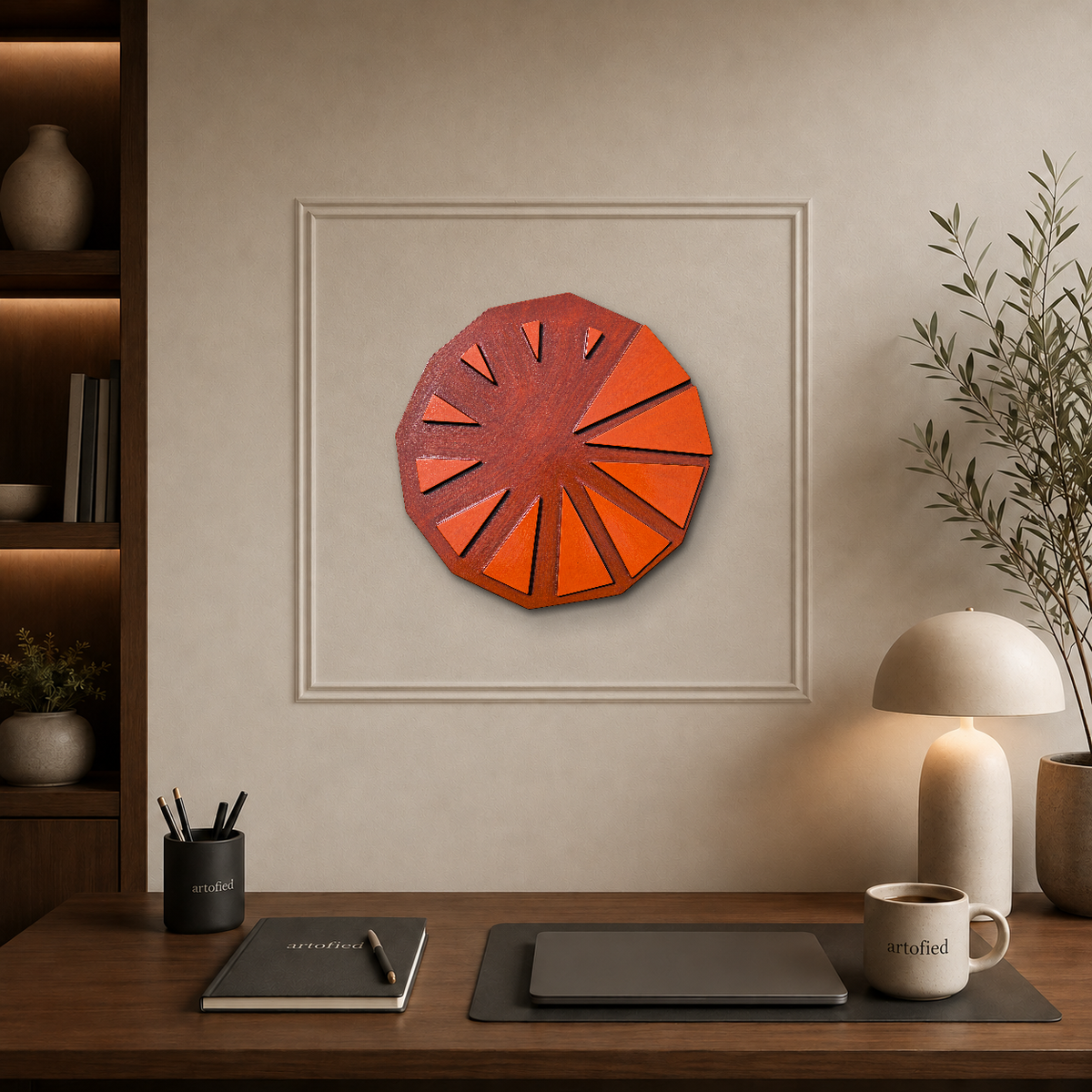Radiant Burst Wood Cutout – Layered rays catch light in warm, carved relief. – Wood Cutout Wall Art - Artofied