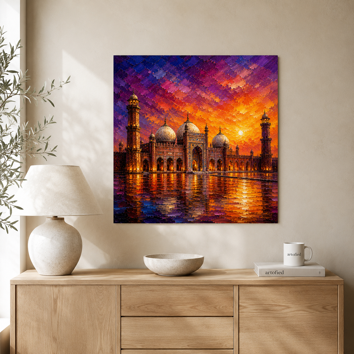 Sacred Mosque at Golden Sunset – Where spirituality meets radiant light – Premium Metal Poster - Artofied