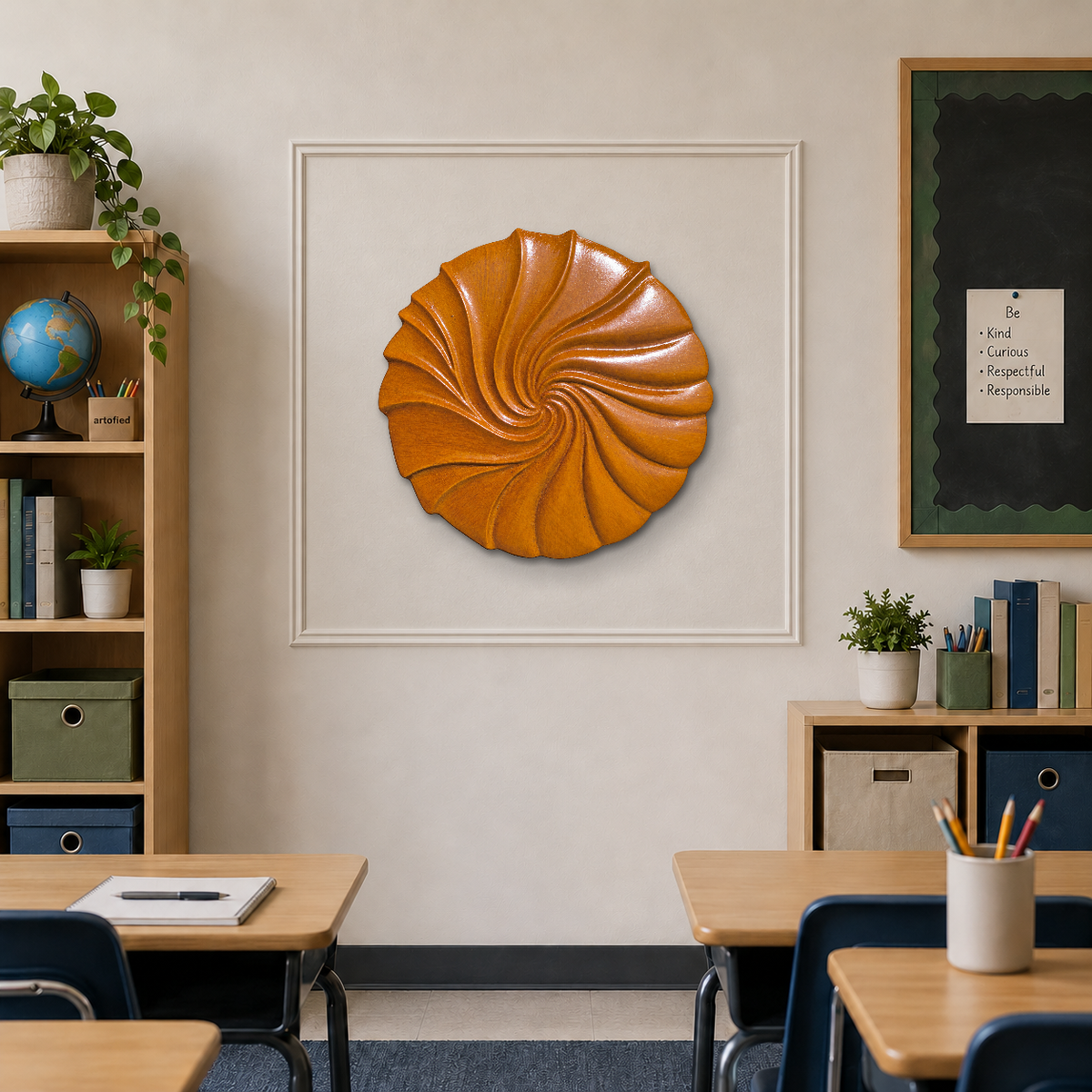 Spiraling Warmth Wood Relief – Carved light that turns and breathes. – Wood Relief Wall Art - Artofied