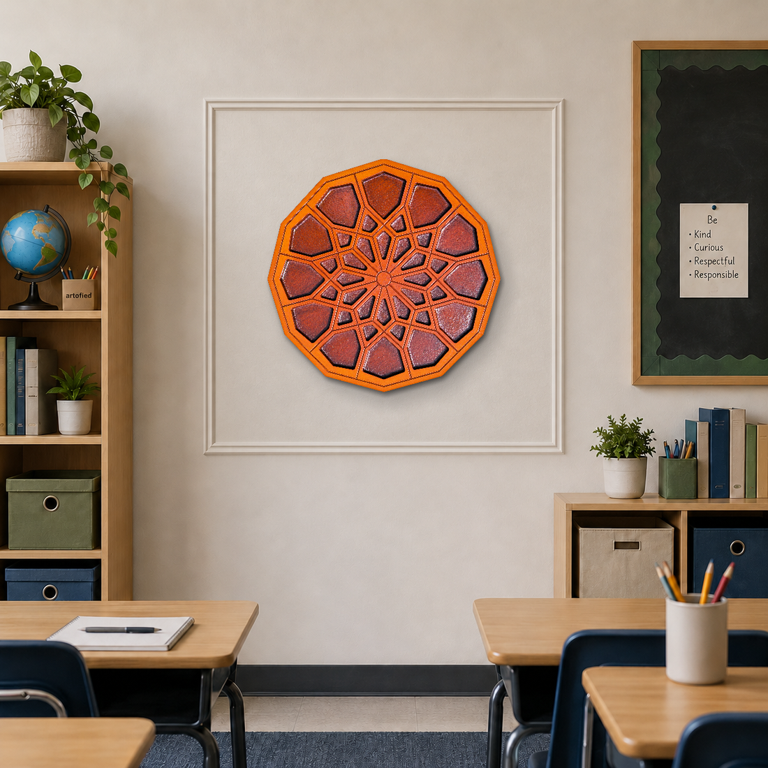 Geometric Medallion in Burnt Orange wood cutout wall art by Artofied
