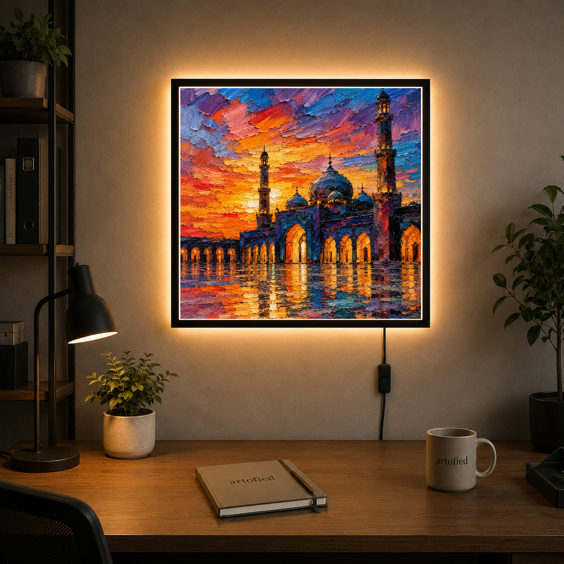 Mosque at Sunset photo frame LED wall lamp art by Artofied
