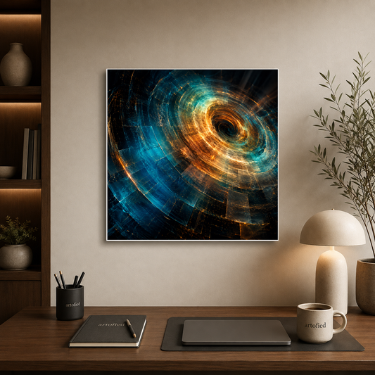 Spiral in Teal and Gold – Metal Poster Wall Art