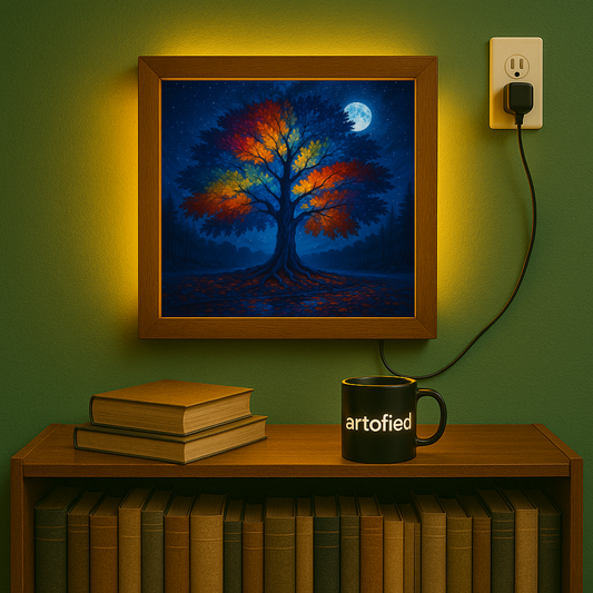 Moonlit Ember Tree – A Quiet Moment of Color – Acrylic Glowing Frame