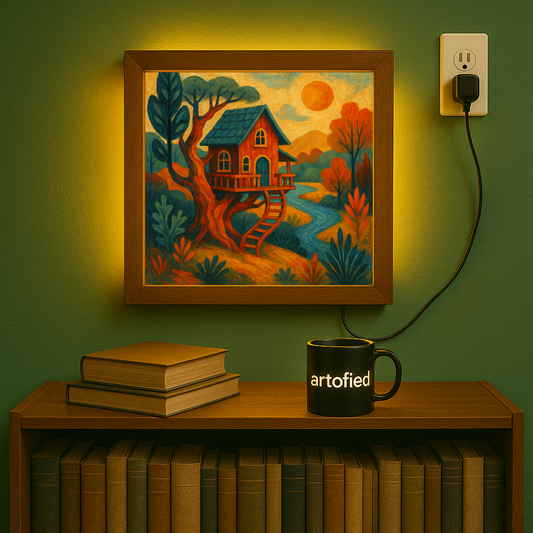 Treehouse Sunset – Folk-Art LED Wall Lamp Art