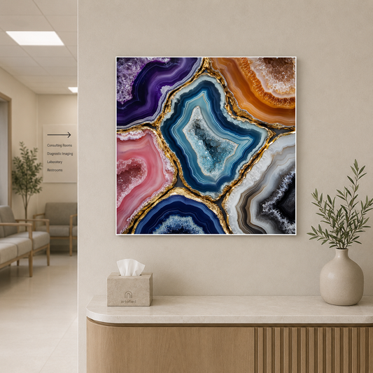 Agate Geodes in Golden Light – Purple depths fractured by veins of gold – Premium Metal Poster - Artofied