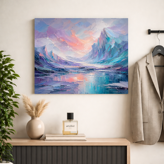 Alpine Twilight Mountain Lake Reflection – Where peaks meet their mirror image – Premium Metal Poster - Artofied