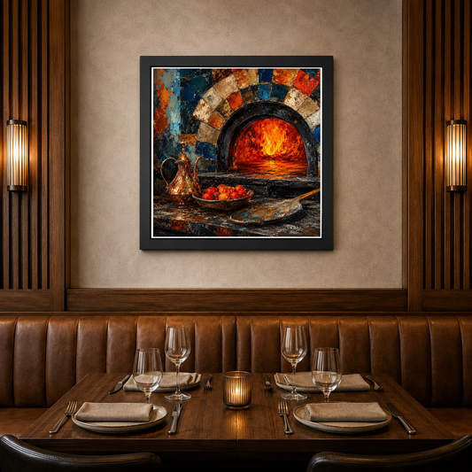 Ancient Hearth: The Potter's Fire – Kiln-fired warmth breathing through ancient tiles – Framed Metal Poster - Artofied