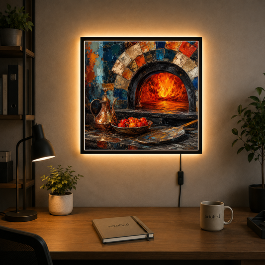 Ancient Hearth: The Potter's Fire – Kiln-fired warmth breathing through ancient tiles – Photo Frame Wall Lamp - Artofied