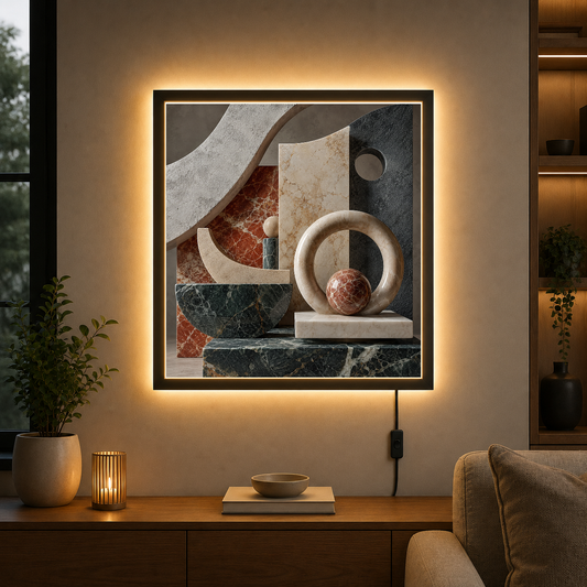 Architectural Fragments in Stone and Light – Marble, terracotta, slate in stillness – Acrylic Glowing Frame - Artofied