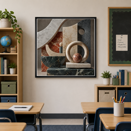 Architectural Fragments in Stone and Light – Marble, terracotta, slate in stillness – Framed Metal Poster - Artofied