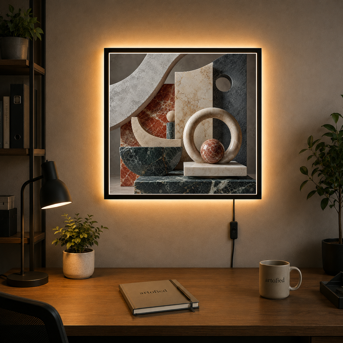 Architectural Fragments in Stone and Light – Marble, terracotta, slate in stillness – Photo Frame Wall Lamp - Artofied