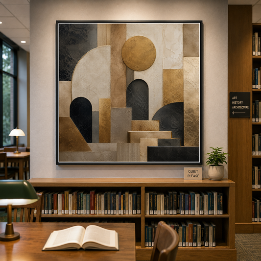 Architectural Geometry in Gold and Shadow – Gold and charcoal in architectural shadow – Framed Metal Poster - Artofied