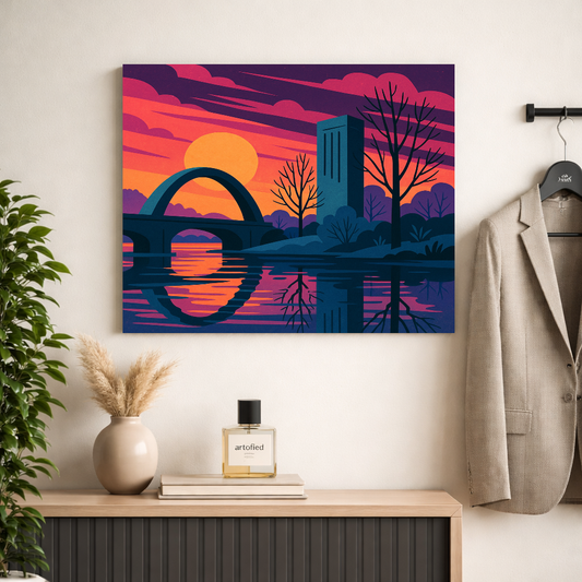 Urban Sunset Reflection – Where architecture meets the golden hour – Premium Metal Poster - Artofied