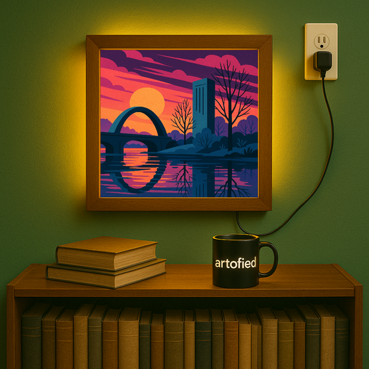 Urban Sunset Reflection – Where architecture meets the golden hour – Photo Frame Wall Lamp - Artofied