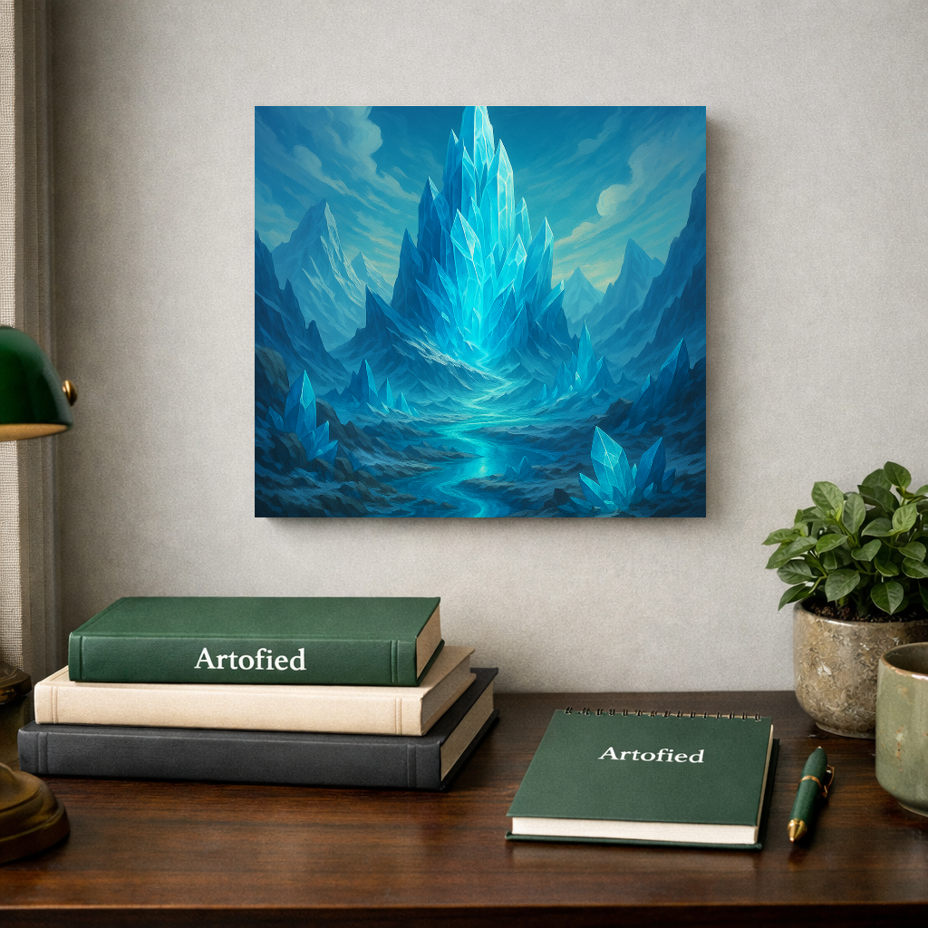 Crystalline Ice Palace in Turquoise – Where frozen majesty meets ethereal light – Premium Metal Poster - Artofied