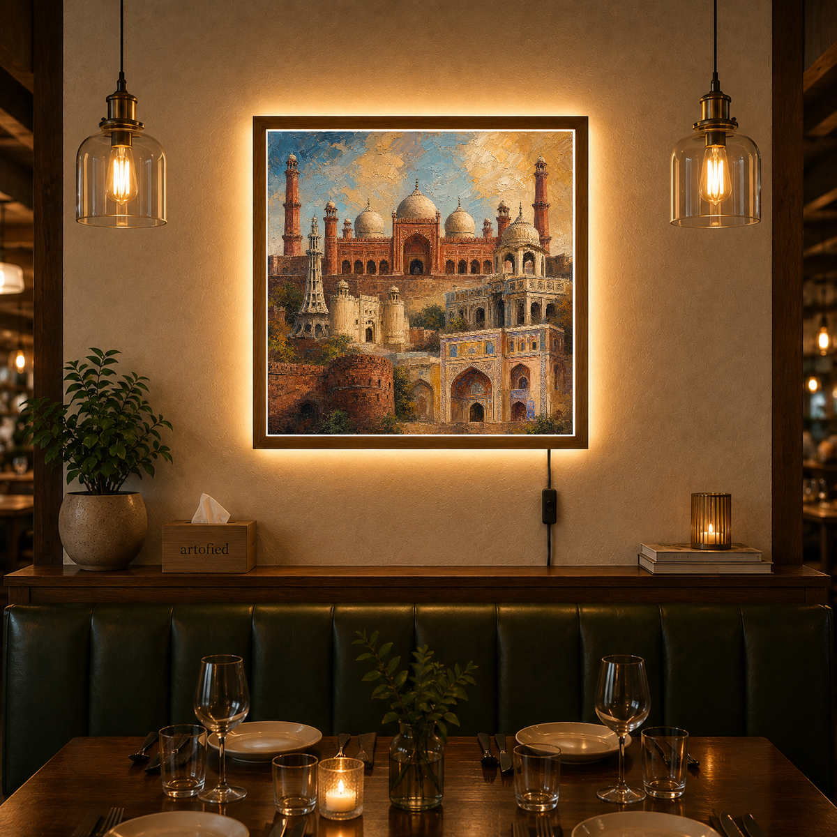 Badshahi Mosque & Lahore Fort – Timeless majesty bathed in golden light – Photo Frame Wall Lamp - Artofied