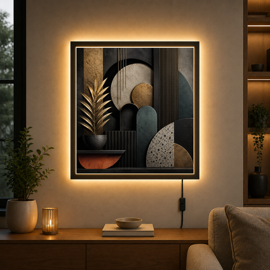 Botanical Geometry in Shadow – Gold lines shadow organic growth – Photo Frame Wall Lamp - Artofied