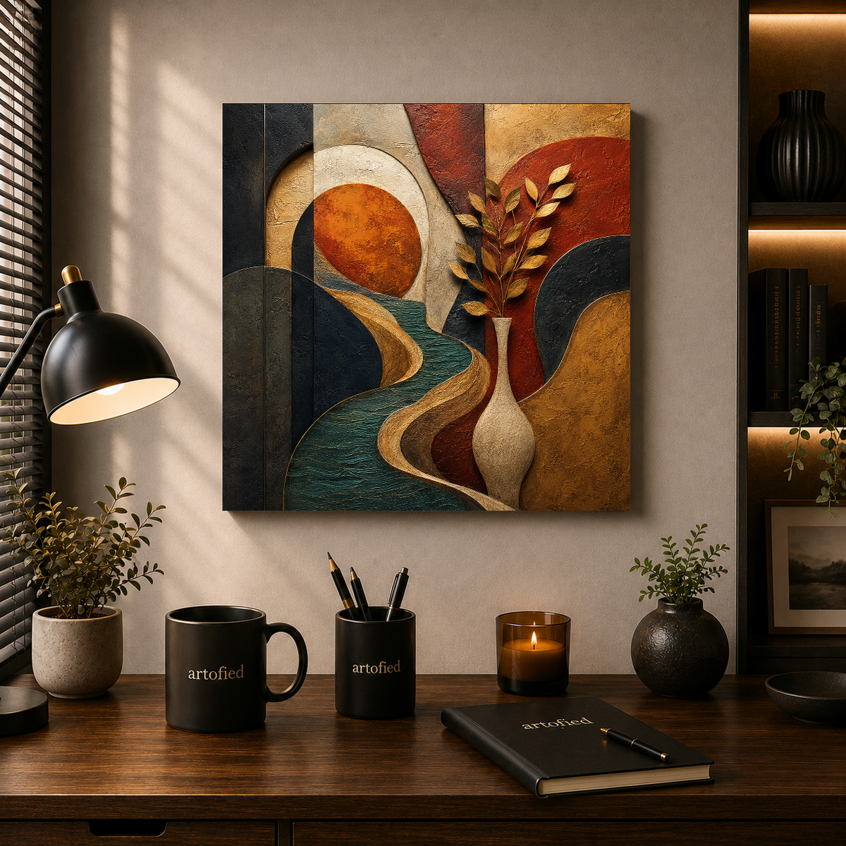 Botanical Reverie in Warm Earth – Terracotta curves dancing in quiet gold – Premium Metal Poster - Artofied