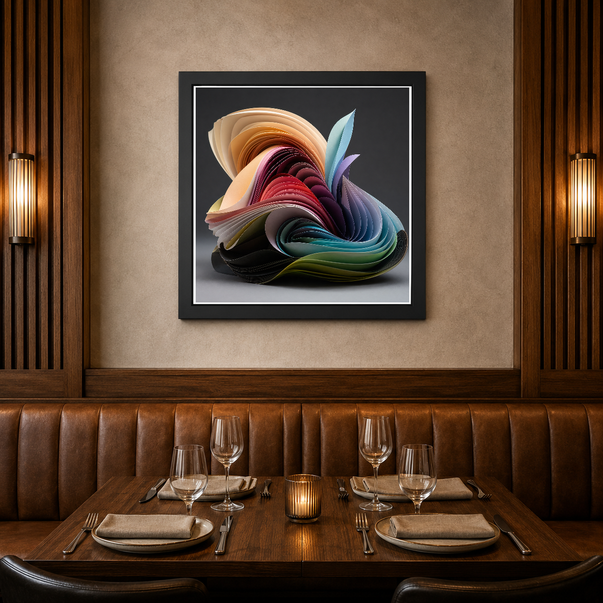 Chromatic Layers in Motion – Jewel tones cascade through sculptural ribbons – Framed Metal Poster - Artofied