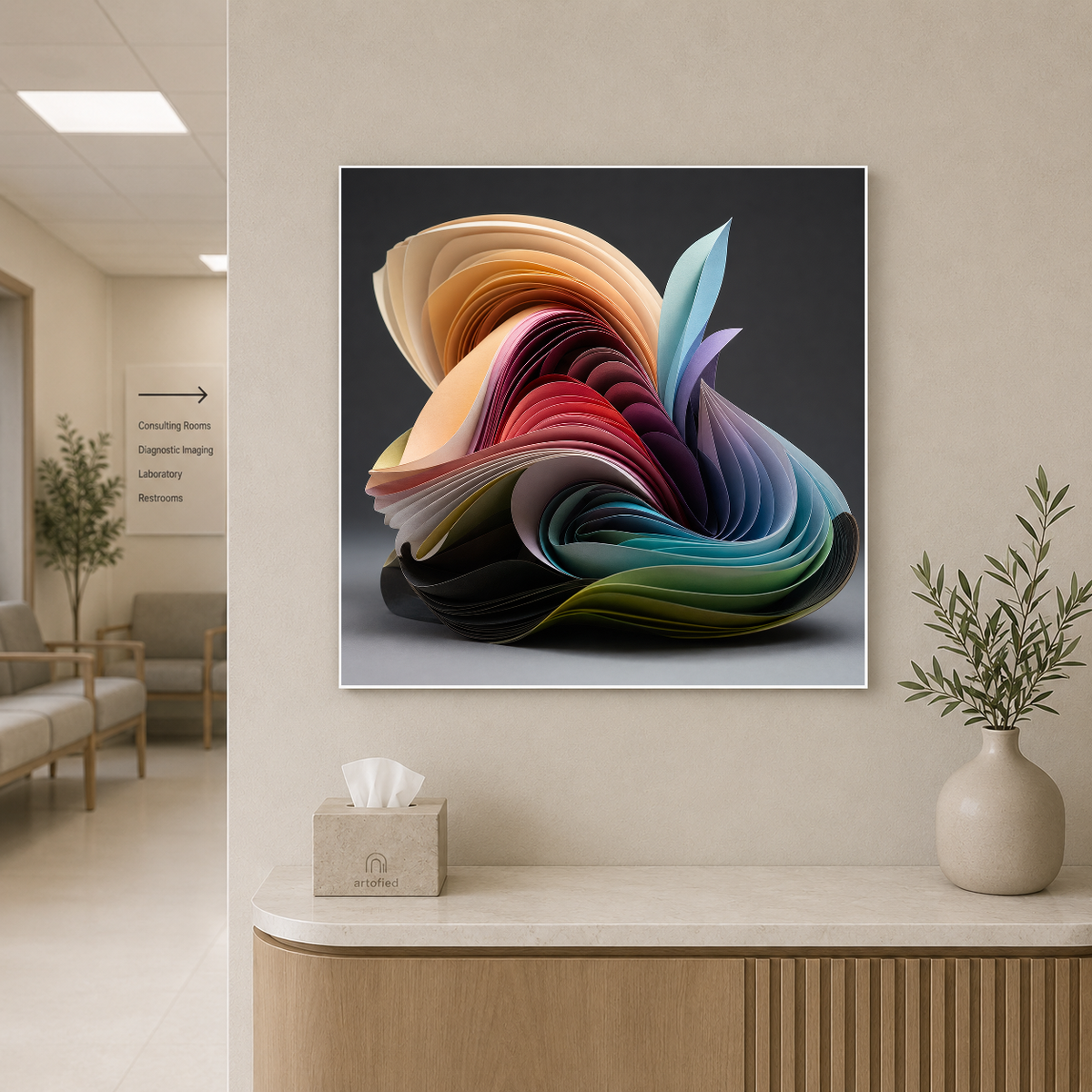 Chromatic Layers in Motion – Jewel tones cascade through sculptural ribbons – Premium Metal Poster - Artofied