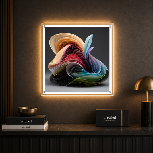 Chromatic Layers in Motion – Jewel tones cascade through sculptural ribbons – Photo Frame Wall Lamp - Artofied