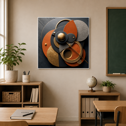 Circular Harmony in Earth and Gold – Circles catch light, holding earth and gold – Premium Metal Poster - Artofied