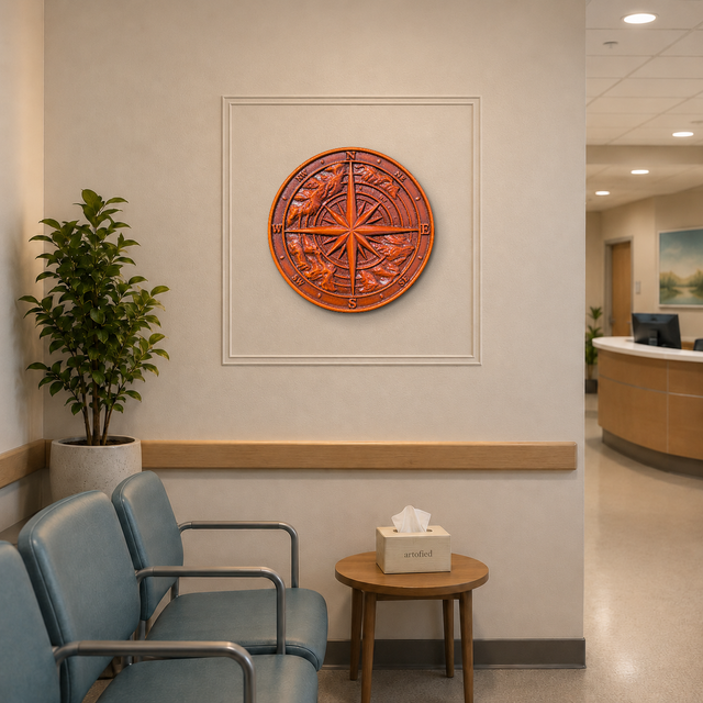 Compass Rose Wood Relief – 3D Wood Wall Art
