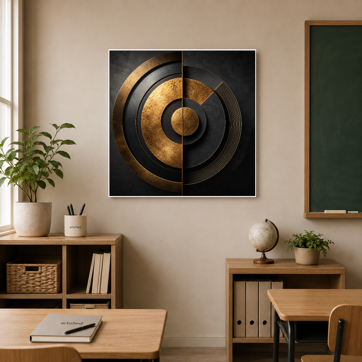 Concentric Resonance: Gold & Black Geometry – Concentric rings build depth without clutter. – Premium Metal Poster - Artofied
