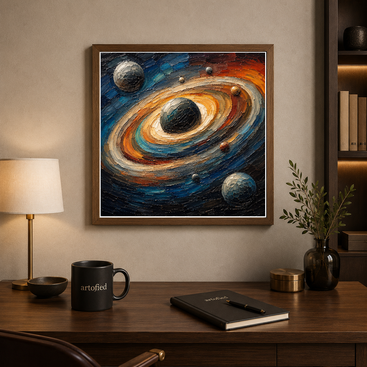 Cosmic Spiral: A Journey Through Space – Swirling nebulae ignite the infinite dark – Framed Metal Poster - Artofied
