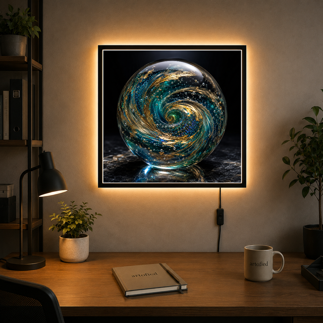 Galaxy in a Glass Orb – Acrylic LED Wall Art