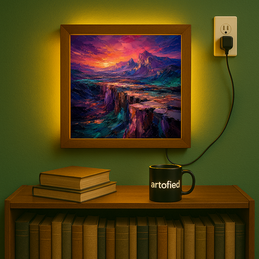 Crimson Peaks at Twilight – Where mountains meet the burning sky – Photo Frame Wall Lamp - Artofied