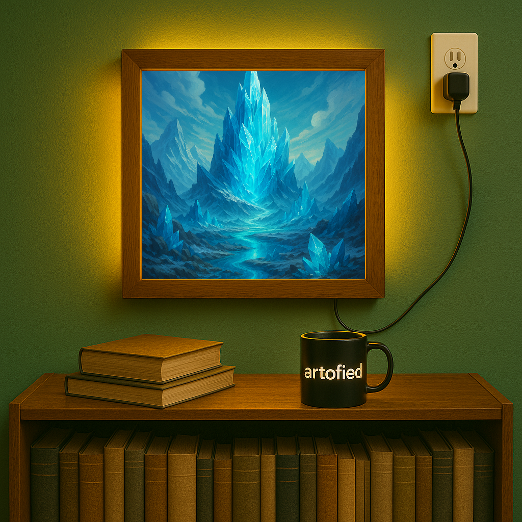 Crystalline Ice Palace in Turquoise – Where frozen majesty meets ethereal light – Photo Frame Wall Lamp - Artofied