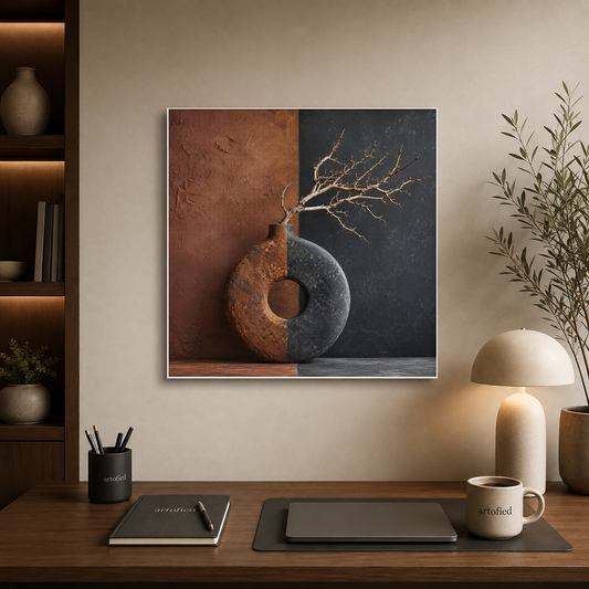 Duality: Earth and Sky – Golden branch against the earth's shadow – Premium Metal Poster - Artofied