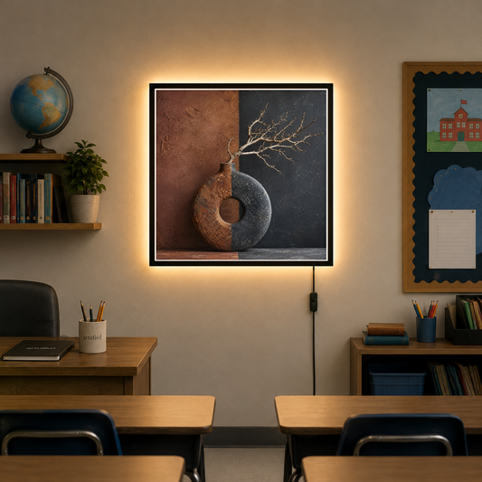 Duality: Earth and Stone – Rust and slate split open, branch reaches through – Photo Frame Wall Lamp - Artofied