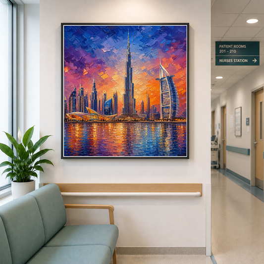 Dubai Skyline at Golden Hour – Where ambition meets the Arabian glow – Framed Metal Poster - Artofied