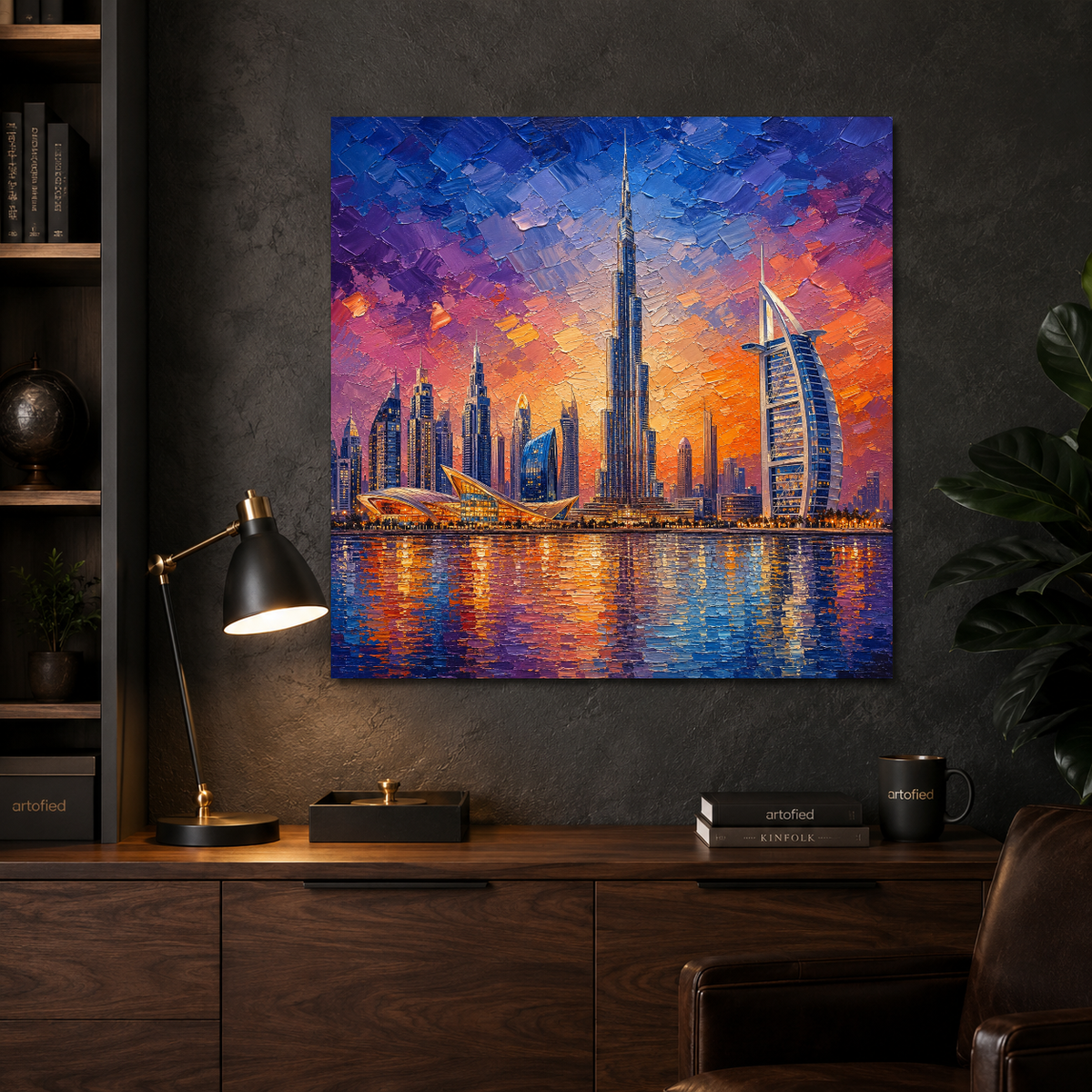 Dubai Skyline at Golden Hour – Where ambition meets the Arabian glow – Premium Metal Poster - Artofied