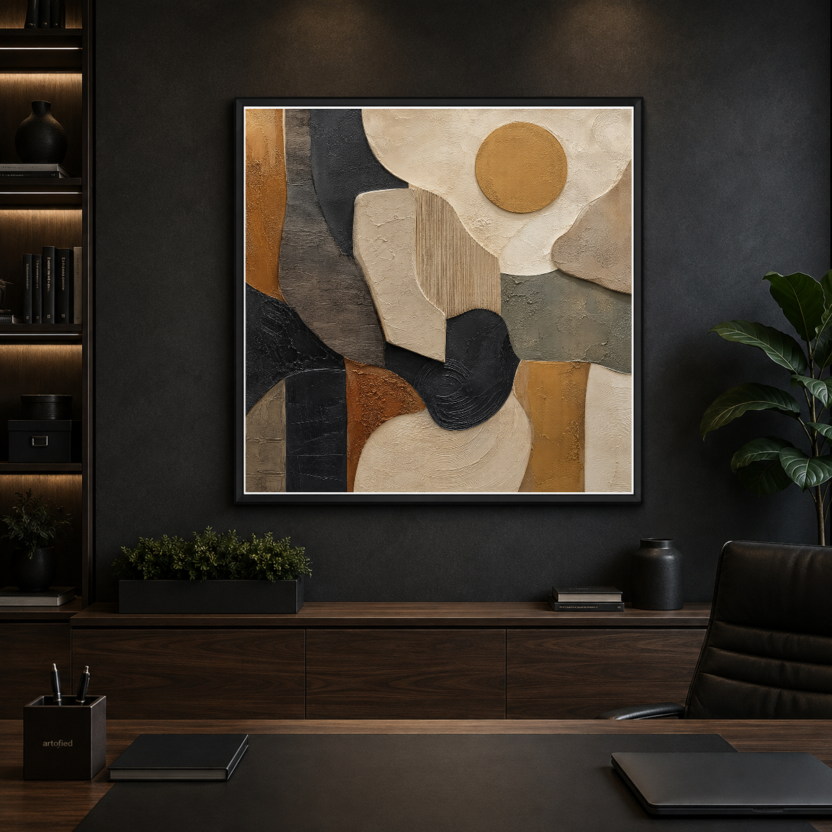 Earthen Geometry: A Study in Balance – Golden circle draws the eye inward. – Framed Metal Poster - Artofied