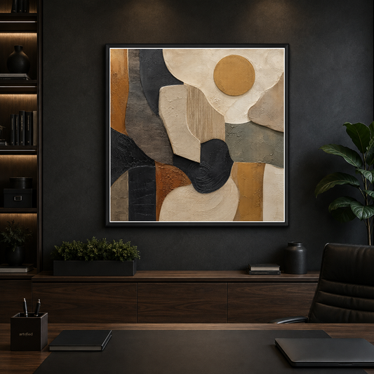 Earthen Geometry: A Study in Balance – Golden circle draws the eye inward. – Framed Metal Poster - Artofied