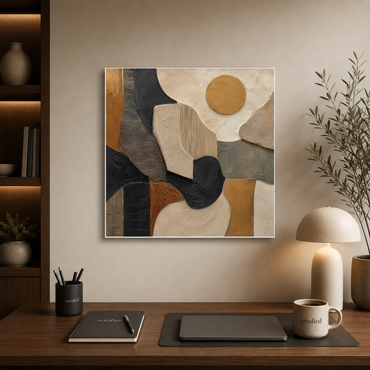 Earthen Geometry: A Study in Balance – Golden circle draws the eye inward. – Premium Metal Poster - Artofied