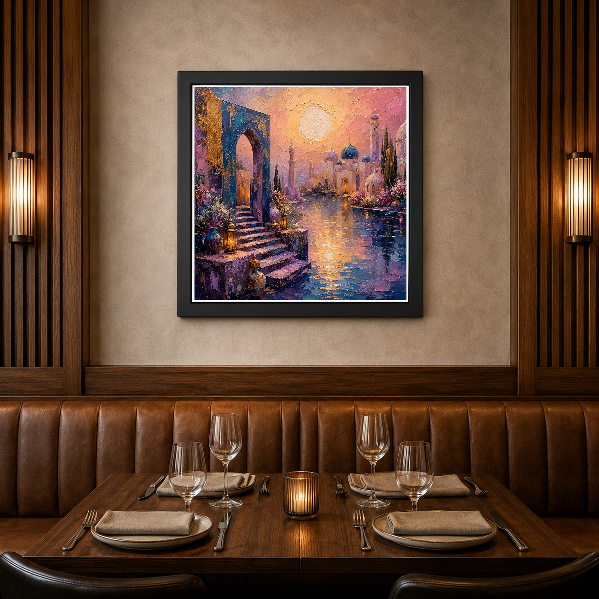Eastern Gateway at Golden Hour – Amber light glows through ancient stone – Framed Metal Poster - Artofied