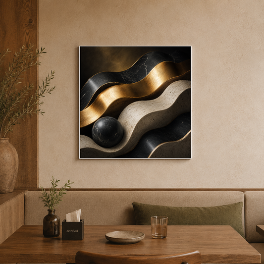 Flowing Abstractions in Gold and Shadow – Gold and shadow in quiet conversation – Premium Metal Poster - Artofied